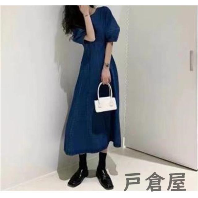 デニム ワンピース 韓国 オルチャン ロング パフスリーブ