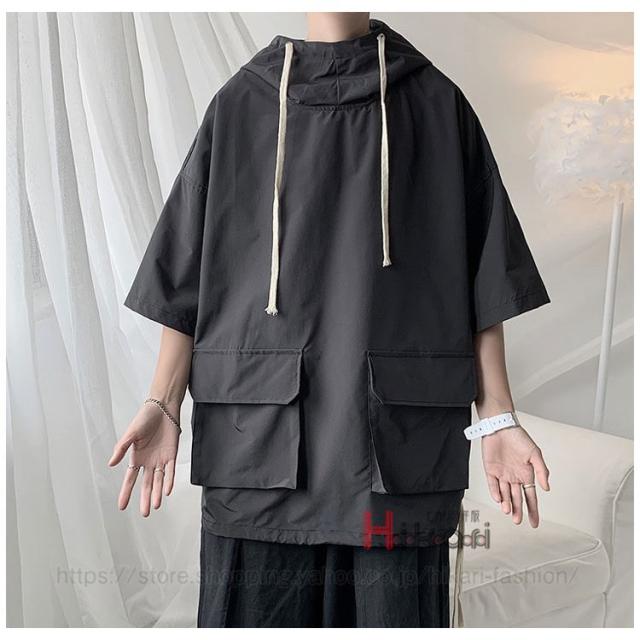 JUN&ROPE 黒 半袖パーカー Hatsunex “MITERU” Zip upパーカー（モノクロブラック） | HATSUN