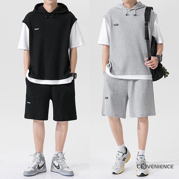セットアップ ジャージ メンズ 重ね着 半袖 上下セット おしゃれ 夏物 薄手 大きいサイズ プルオーバー 2点セット パーカー ジョガーパンツ 父の日の通販は