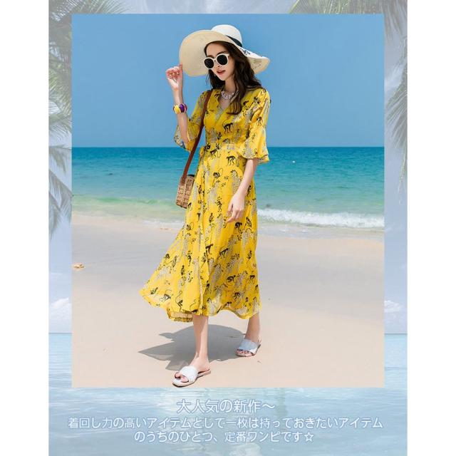 ワンピース ビーチワンピース ロングワンピース 花柄 ネック シフォン エスニック風 半袖 マキシ ゆったり 体型カバー 春夏 超人気 S-4XLの通販は