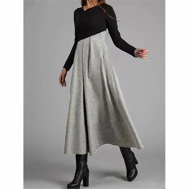 パーティを彩るご馳走や Vネック ゆったり 体型カバー 無地 黒 ロング丈 長袖 ワンピース レデース 冬 秋 ニットワンピース ロングワンピース リブ 50代 40代 30代 通勤 重ね着 ニット ワンピース カラー 黒 Binghamtonhots Com