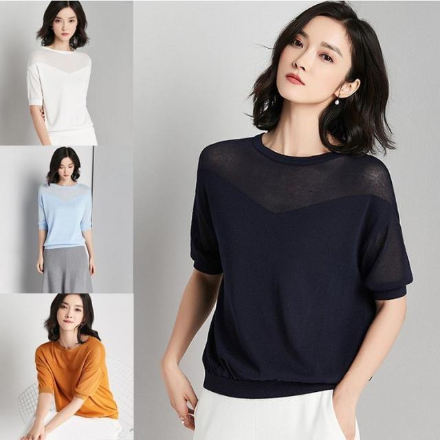薄手カットソー 半袖 サマーニット ニット new トップス 丸首 半袖Tシャツ 上質感 無地 女性 レイヤード ナチュラル オフィス 通勤服 夏服 薄手カットソー 半袖 サマーニット ニット new トップス 丸首