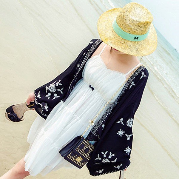 カーデ レディース カーディガン 肩掛け new ロング ロングニット 冷房対策 uv UV対策 UVカット 日焼け防止 Vネック 刺繍 民族風チュニック 夏の通販は