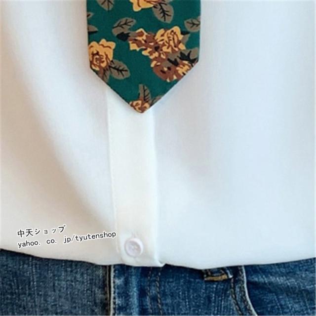ブラウス シャツ ネクタイ取り外し可　Silver Flower Leather Tie Shirt レディース fw00065.jpg