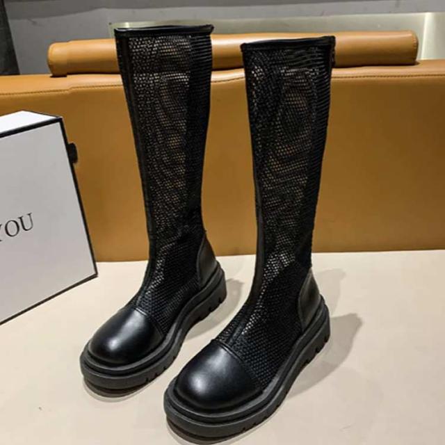 メッシュブーツ サマーブーツ メッシュブーツ ロングブーツ 紐なし バック