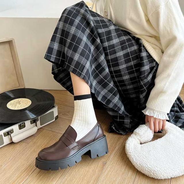 厚底ローファー レディース 靴 スクールシューズ 学生 コイン