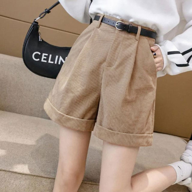 ショートパンツ レディース 秋冬 コーデュロイ パンツ ベルト付き 