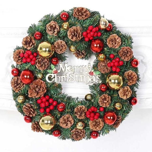 リース 赤い実と松ぼっくり クリスマス 壁掛け キャンドル　大きい 40センチ クリスマスリース40cm ドライ リース 松ぼっくり付き ボール付き