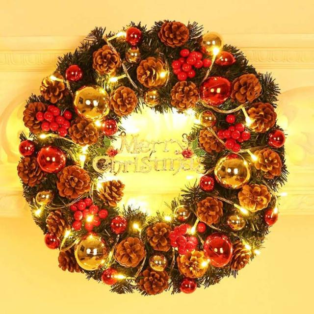 リース 赤い実と松ぼっくり クリスマス 壁掛け キャンドル　大きい 40センチ リース 赤い実と松ぼっくり クリスマス 壁掛け キャンドル