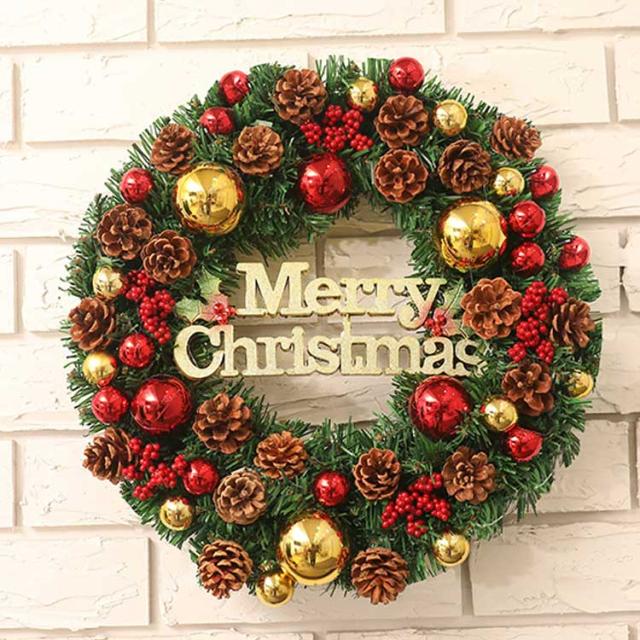 クリスマスリース40cm ドライ リース 松ぼっくり付き ボール付き