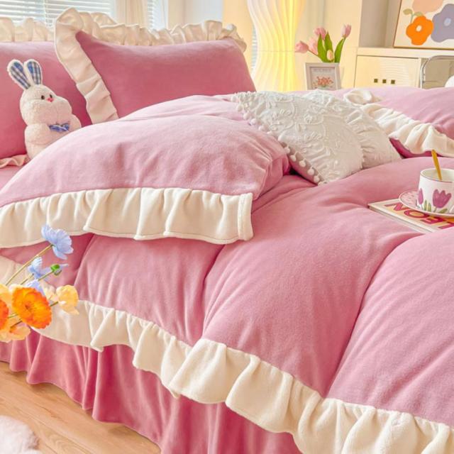 寝具カバー 4点セット 掛け布団カバー ベッドスカート/フラットシーツ