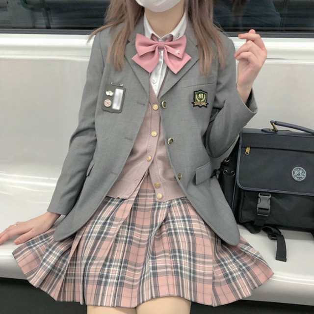 制服 5点セット 女の子 スーツ セット 女子高校生 jk服 女子高生 スクール 制服 上下セット スカートスーツ スカート 長袖シャツ ブレザー リボン バッジ 中学生 高校生 学生服 コスプレ衣装 コスチューム 仮装 可愛い レディース フォーマル 文化祭 卒業式 学園祭 発表会の通販は