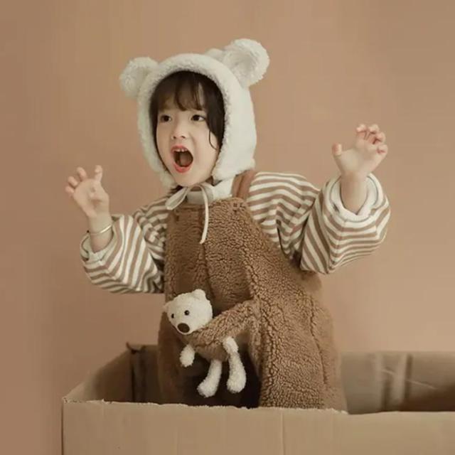 サロペット ボア もこもこ 裏起毛 ベビー キッズ 男の子 女の子