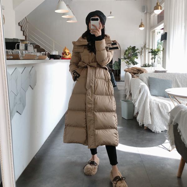 ウエストベルト ダウンジャケット 超ロングコート レディース ダウンコート ベルト付き ロング フード付き ダウンコート モードコート アウター 大きいサイズ 体型カバー 着?せ 暖かい S~XL ウエストベルト ダウンジャケット 超ロングコート レディース ダウン