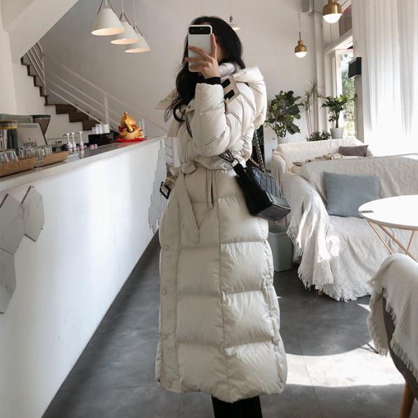 ウエストベルト ダウンジャケット 超ロングコート レディース ダウン