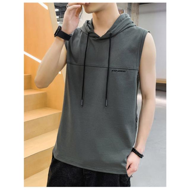 パーカー メンズ パーカーベスト カットソー ノースリーブ フード付き プルオーバー 英文字 刺繍 夏服の通販はau Pay マーケット Apaapa