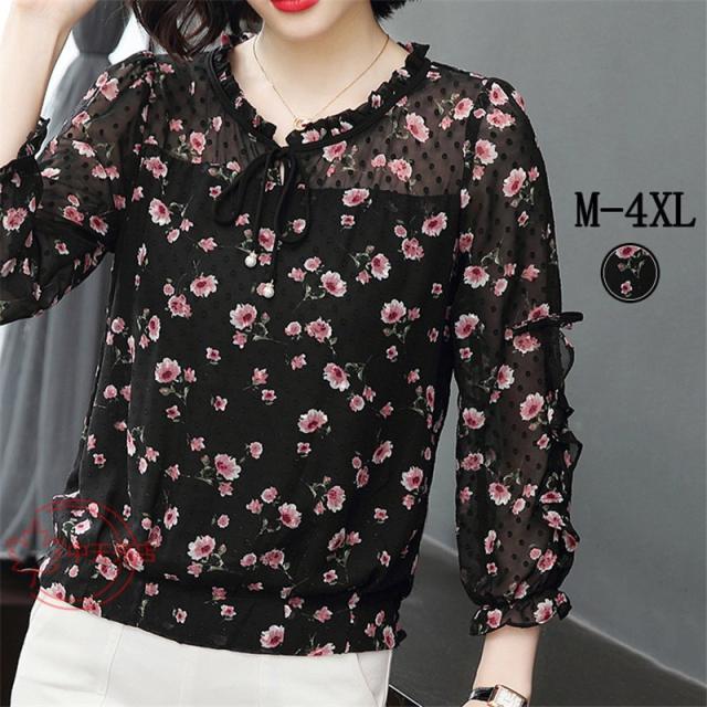 ブラウスレディース50代 花柄ブラウス７分袖 シャツシフォンドット柄ブラウス夏秋服ブラウス 入学式 卒業式 大きいサイズ40代 お出かけ の通販はau Pay マーケット Apaapa