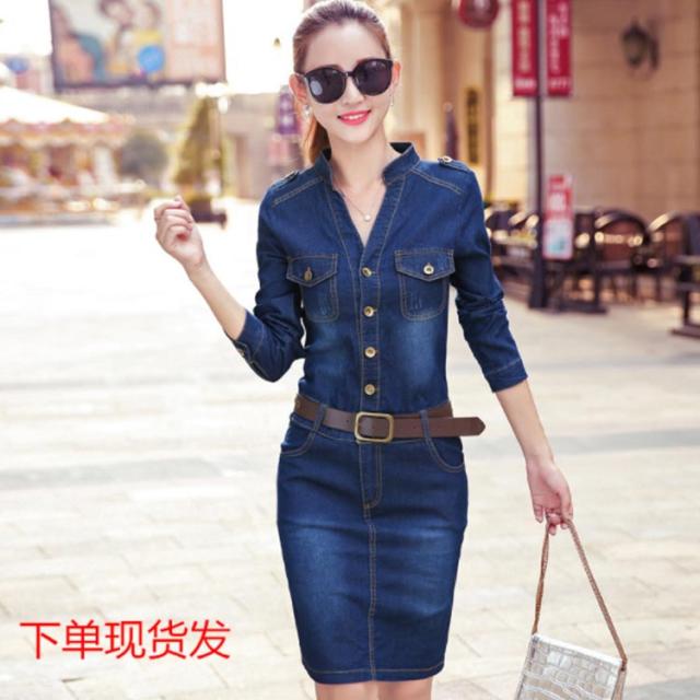 デニムタイトワンピース 立ち襟 ワンピース デニムワンピ デニムワンピース 膝上丈 タイトワンピース 長袖 Vネック ベルト付き 春 秋 エの通販はau Pay マーケット Coco Enchantees