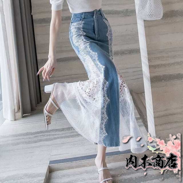 秋の新作特集 ギフトにも最適 マーメイド 送料無料 ロング レース レディース 透け感 シースルー 売上急増中 スカート 大人可愛い 人気急上昇 異素材ミックス マキシ丈 ママコーデ ハイウエスト デニム 送料無料実施中