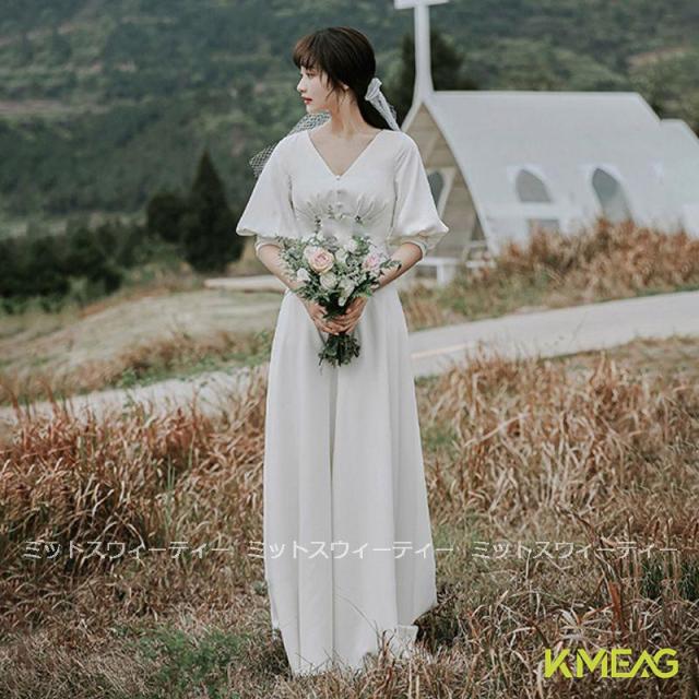 ウエディングドレス 二次会 白 結婚式 aラインドレス ロングドレス 花嫁 ブライダル 大きいサイズ パーティードレス 旅行挙式 演奏会 披露宴 リゾート 写真撮影