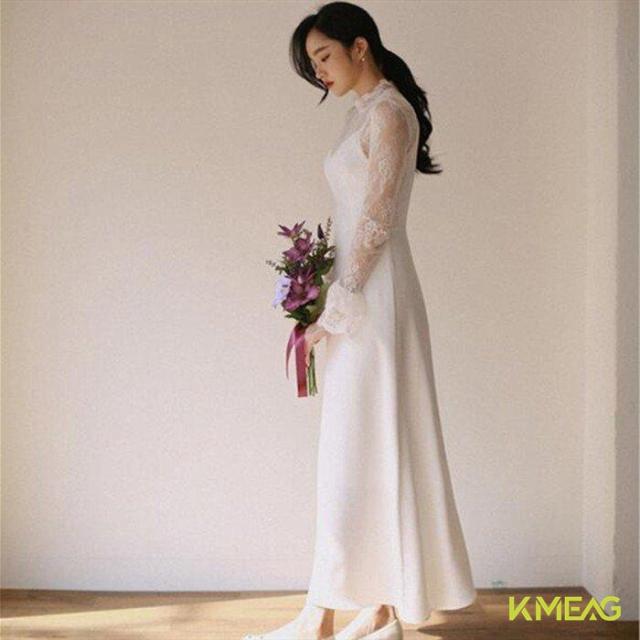 長袖 ミモレ丈 ウェディグドレス 二次会 花嫁 パーティドレス 結婚式 白 ワンピース 演奏会 大きいサイズ 小さいサイズ ドレス 発表会 安い 前撮り