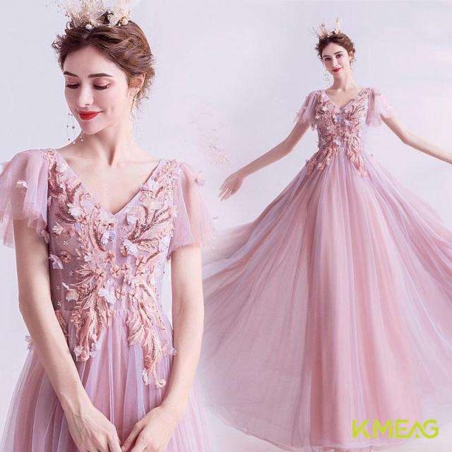 ロングドレス演奏会 袖あり お姫様ドレス ウエディングドレス ステージ衣装 成人式 花嫁 忘年会 結婚式 ピアノ パーディードレス 2020新作 20代 30代 40代