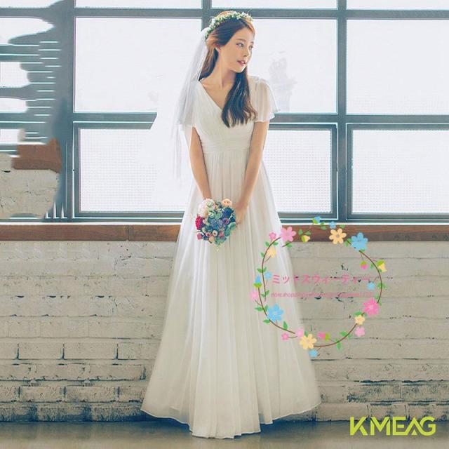 ウェディングドレス パーティードレス 二次会 ブライズメイドドレス フォーマルドレス ロング丈ドレス 半袖 発表会 お呼ばれ 結婚式 成人式 フォーマル