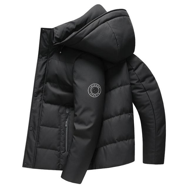 ダウンジャケット メンズ 袖口リブ仕様 ワンポイントデザイン 防風 保温 防寒 あったか 冬物 アウトドア 作業着