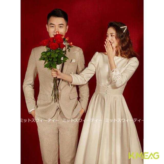 ウエディングドレス 長袖ドレス 二次会 ウェディングドレス aラインドレス 花嫁 結婚式 ブライダル 披露宴 ロングドレス 秋冬 エレガント 大人 小柄な花嫁に