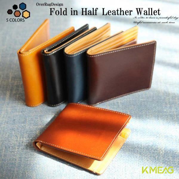 二つ折り 財布 メンズウォレット ウォレット フォールドインハーフレザーウォレット 小さめ財布 本革レザー 軽い 小銭入れ ミニ 2つ折り レザー ビジネス