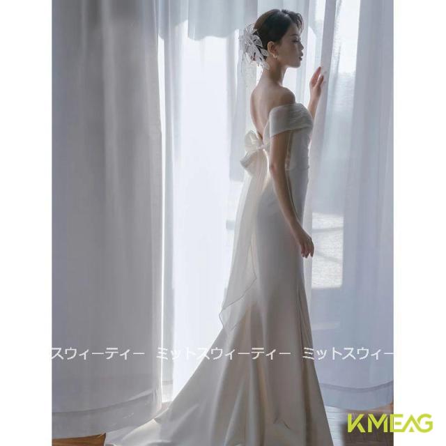 ウェディングドレス スレンダードレス ウエディングドレス 二次会 花嫁 シンプルドレス 披露宴 ブライダル 結婚式 ロングドレス 大きいサイズ 後ろリボン 前撮り