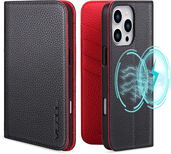 iPhone 16 ProMax ケース 手帳型 本革 アイフォン16 ProMax スマホケース レザーケース 手帳型ケース アイフォン16 ProMax 手帳ケース MagSafe対応 カード収納 携帯ケース 全面保護 マグネット 柔軟 TPU レッド