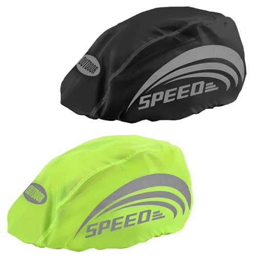 ヘルメットカバー 防水 自転車 反射 防水 防風 防塵 反射テープ 夜間安全 調整可能 2個 サイクリング ヘルメット カバー 黒 蛍光グリーン