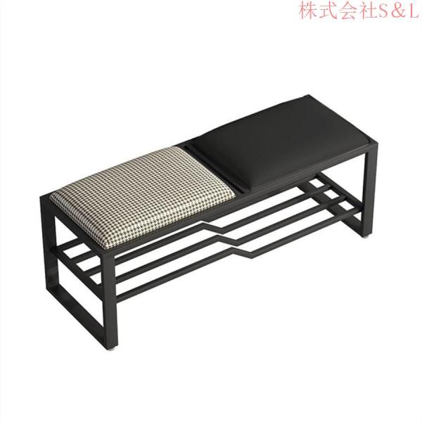 シューズキャビネットシューズベンチ玄関用2段シューズラックベンチ廊下用クッション付き金属製シューズラックS＆Lパッド入りシートシューズストレージシェル