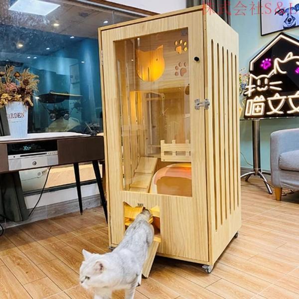 家庭用猫の別荘無垢材の豪華なケージ 大型キャッテリー猫陳列棚 株式会社S＆L猫飼育ケージ猫ペットケージ (Color : Wood Size : 60x60x120cm)
