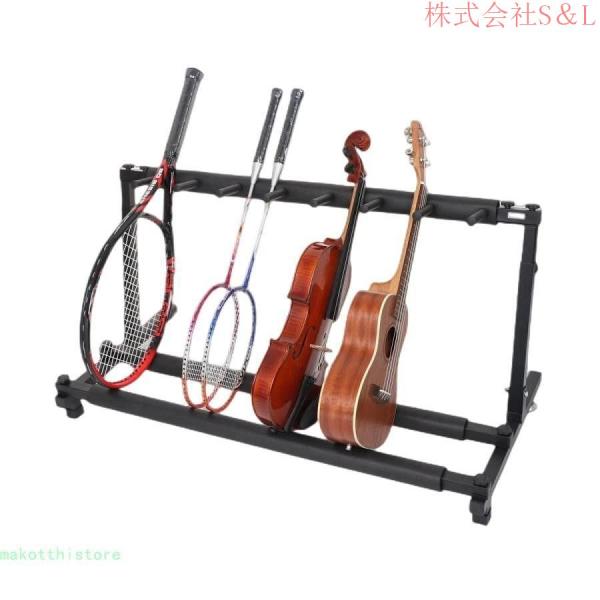 ボール整理かごスタンドラックテニスラケット、ヴァイオリン、ウクレレ、ギターを収納できるマルチスタンド安定耐久S＆L収納しやすいブラケット折りたたみタ