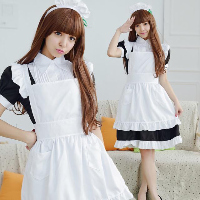 ロング丈 黒 メイド服 コスプレ衣装 5400 / ハロウィン コスチューム レディース 女子制服 仮装の通販は 4,827円