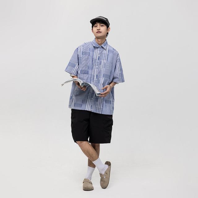 P17716メンズ 2024春夏新作 カジュアル 半袖 ワイシャツトッブス コントラスト色 パッチワーク / メンズアパレル ファッション N689Bの通販は 7,520円