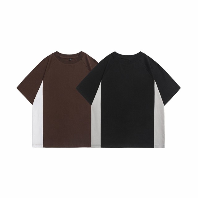 ラウンドネック Tシャツトッブス 快適な着心地 メンズ スプライス 2024春夏新作 半袖 ヴィンテージ / メンズアパレル ファッション A074-24026の通販は