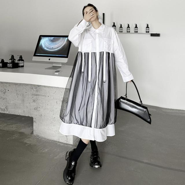 レディース ロングワンピース ドレス チュール 2024秋冬新作 切り替え 2色 / トップス 91603#の通販は