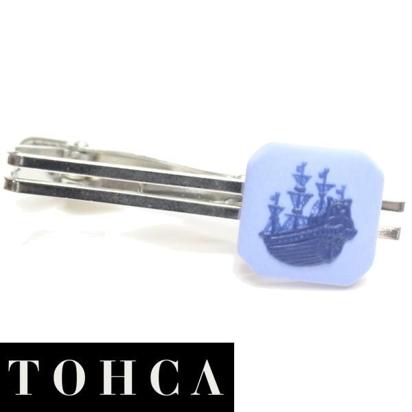 取寄品 【陶華・TOHCA】ブルー・帆船カメオ・シルバー・スクウェアのタイピン(ネクタイピン)の通販は
