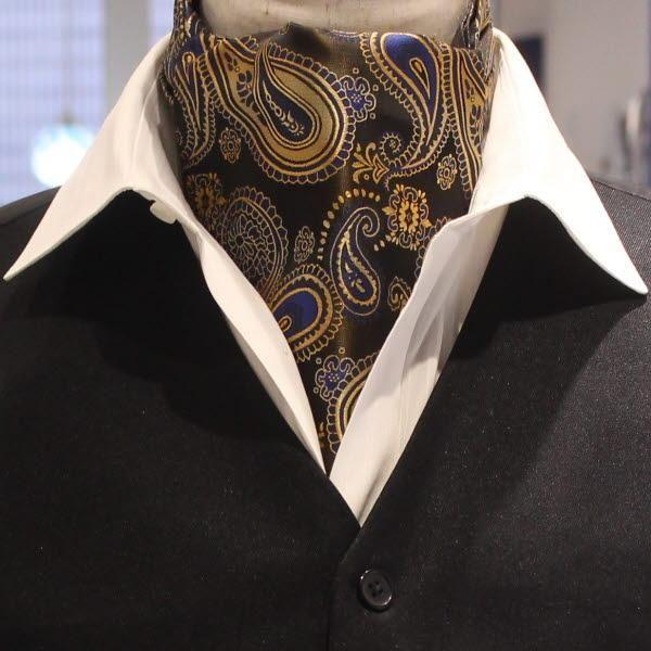 ゴールド×ブルービッグペイズリー・ジャカード・アスコットタイの通販は 5,423円