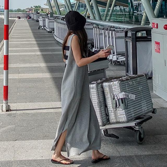 ワンピース 夏新作 レディース ノースリーブ カジュアル マキシ 無地 トレンドカジュアルの通販は