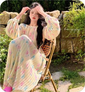 レディース ワンピース ロング 上品 無地 エレガンス 花柄 長袖 / スワンピース 5,339円