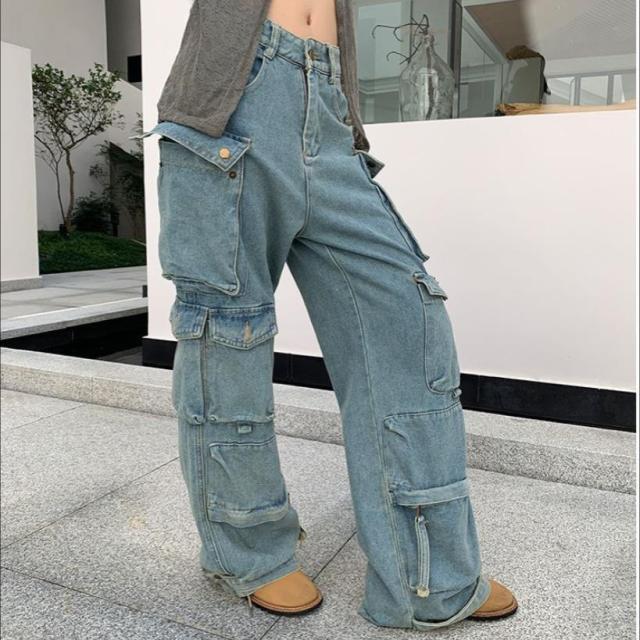 レディース ロングパンツ デニムパンツ ジーンズ 2023夏秋新作 レトロ ポケット付き / レデイース ボトムス 7,754円