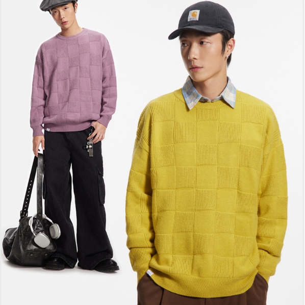 チェック ニット ラウンドネック メンズ トップス セーター 2024秋冬新作 長袖 カジュアル / シャツ ブラウス M9181-Y26の通販は 9,160円