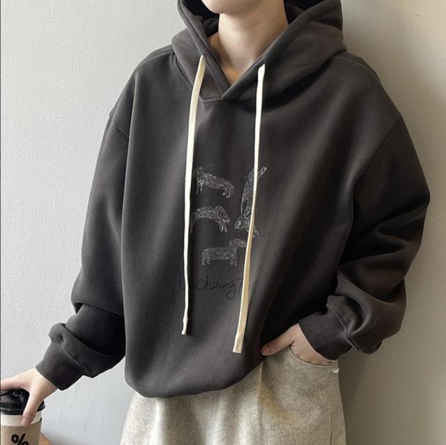 トップス レディース パーカー 長袖 帽子付き 4色 裏起毛 カジュアル 2024秋冬新作 / 10610の通販は