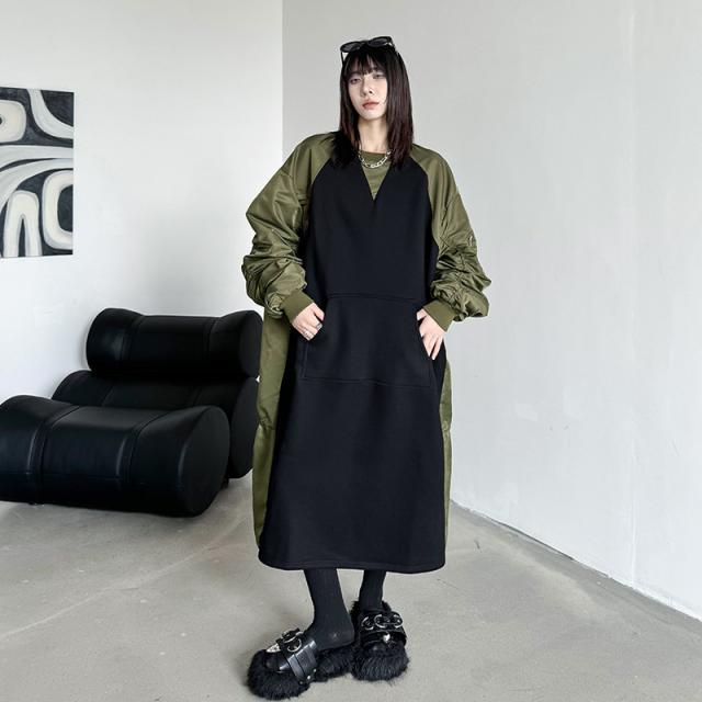 ロングワンピース パーカー ラウンドネック レディース 保温 2023秋冬新作の通販は