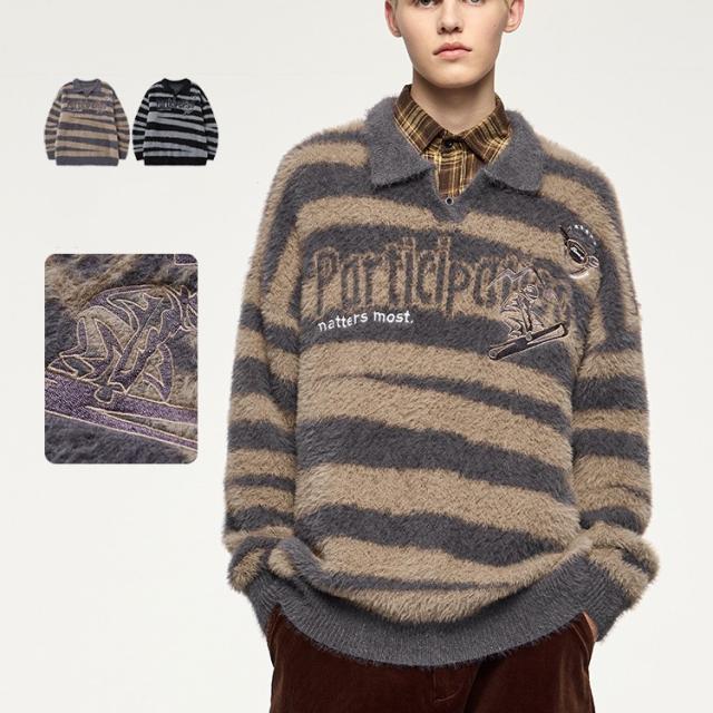 メンズ 長袖 字母プリント ニット セーター トップス 2024秋冬新作 欧米風 ヴィンテージ / メンズアパレル 10144W24の通販は