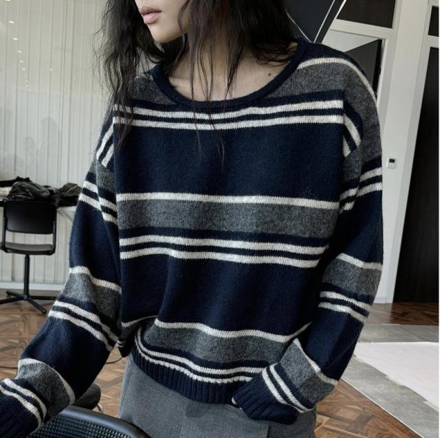 レディース ニット セーター トップス カットソー 春新作 ボーダー INS 2色 / Z3562の通販は 8,540円